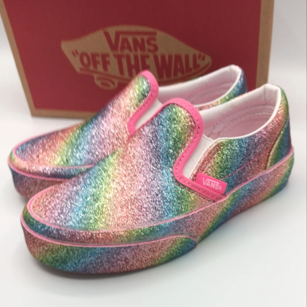 NIB Vans Classic Girls Slip Ons Shoes Various Sizes Glitter Rainglow - Picture 10 of 13
